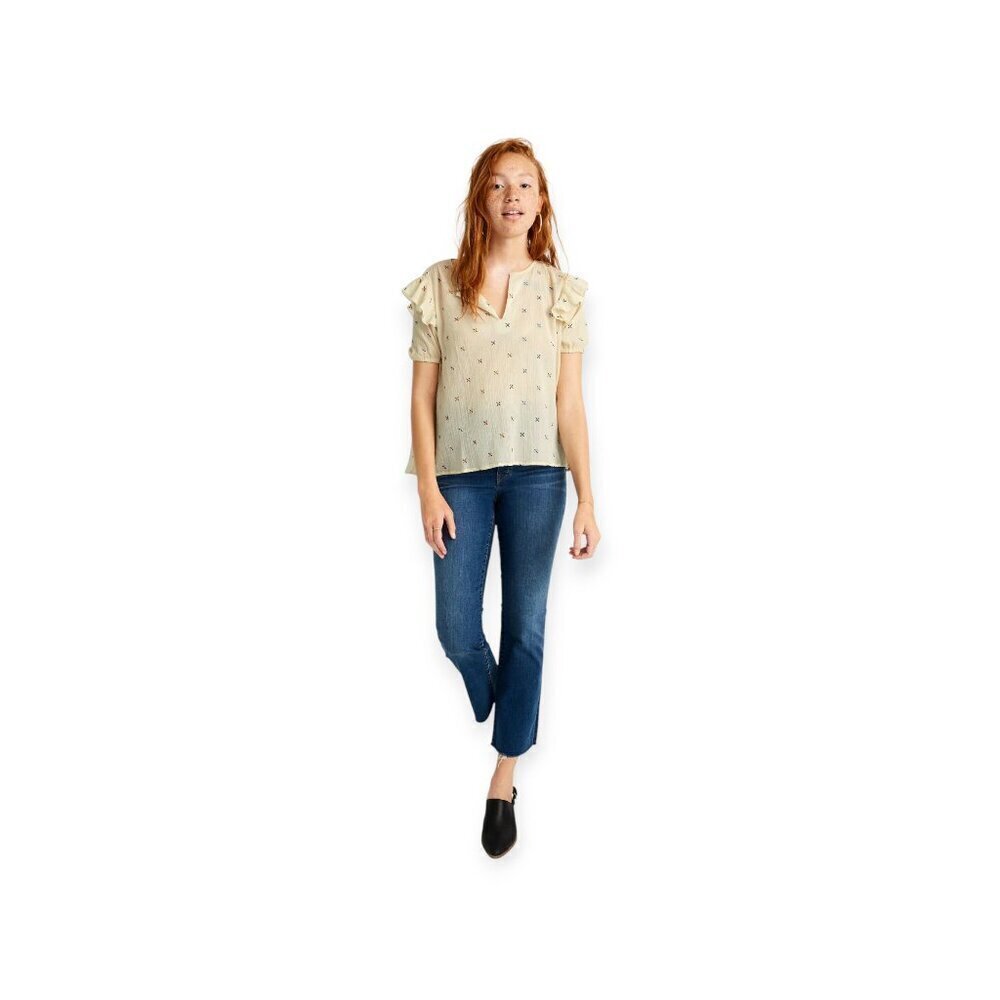 Madewell Rainbow Embroidered Cotton Blouse Ruffle Sleeve Boho Top Size L - Picture 3 of 14